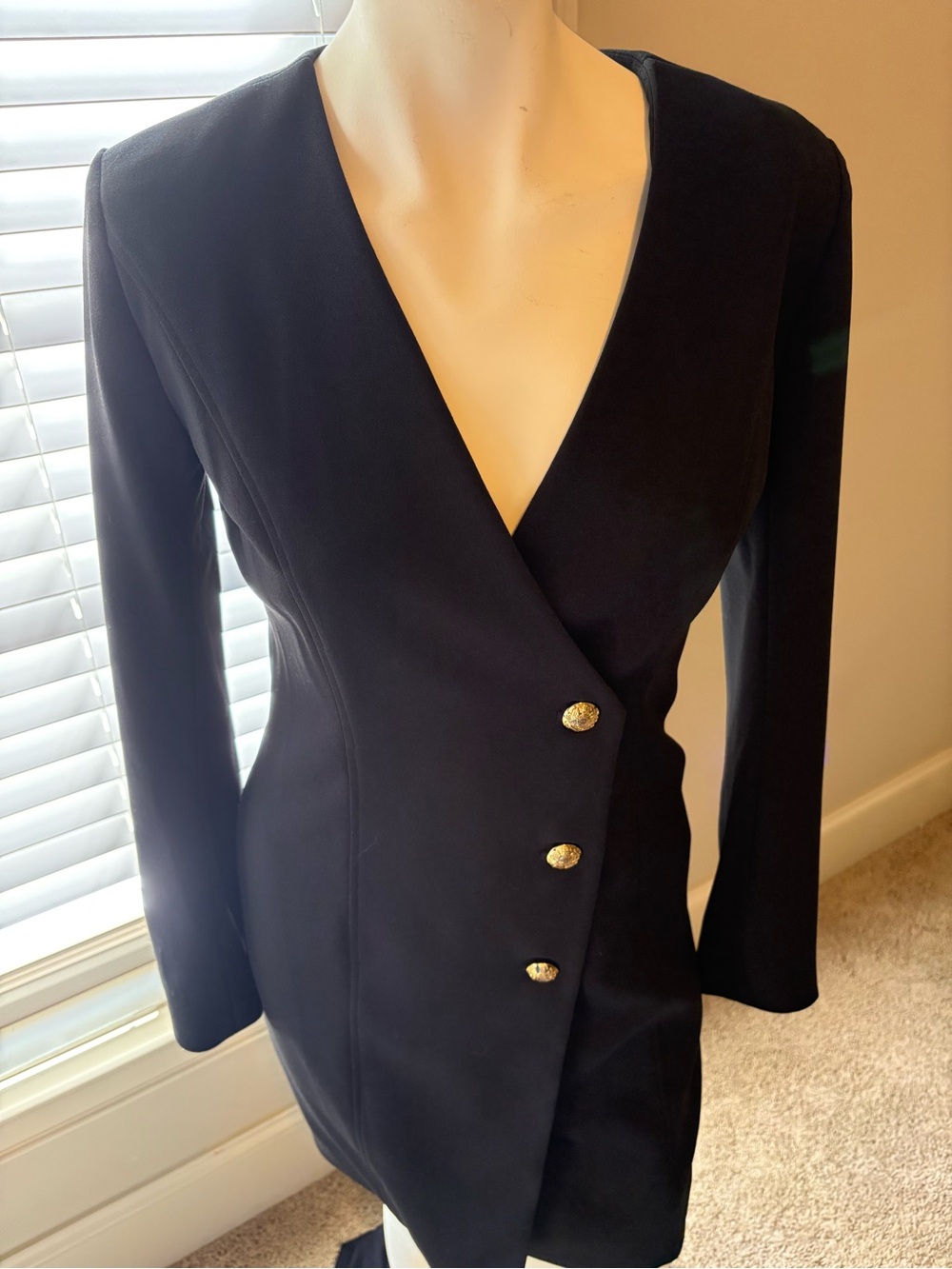 White House Black Market Black Midi Blazer Dress with Gold Buttons
